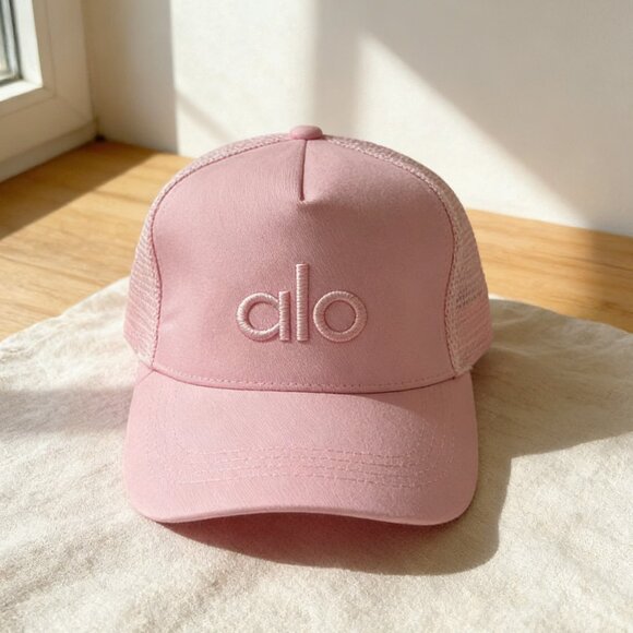 ALO Yoga Accessories - Alo Pink Embroidered Mesh Trucker Cap